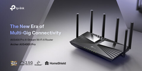 Archer AX5400 Pro AX5400 Pro 6-stream Wi-Fi 6 Router - New Era of Multi-Gig Connectivity; 2.5G WAN/LAN Port; Black router with 6 antennas