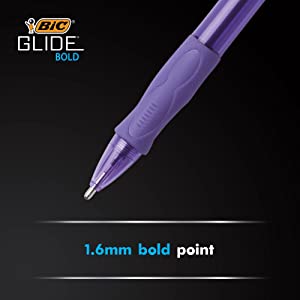 BIC Glide Velocity Bold Ballpoint Pens, Bold Point (1.6 mm), Blue Ink Pens,  Translucent Barrel, 36-Count Pack (VLGB361-BLU)