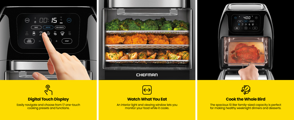 CHEFMAN Multifunctional Digital Air Fryer+ Rotisserie, Dehydrator,  Convection Oven & Egg-Maker Rapid Poacher, Food & Vegetable Steamer,  Quickly Makes