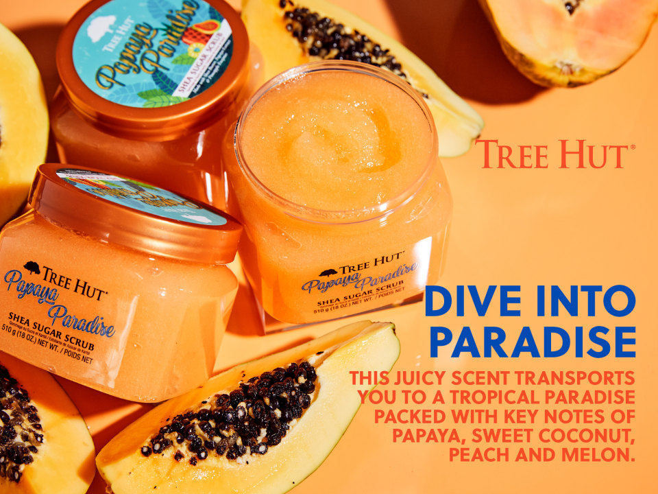 Tree Hut Papaya Paradise Shea Sugar Exfoliating and Hydrating Body Scrub,  18 oz. 