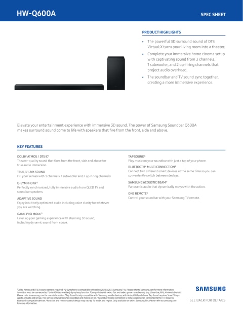 SAMSUNG HW-Q600A 3.1.2 Channel Soundbar with Wireless Subwoofer and