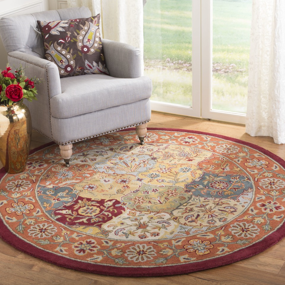 Safavieh Heritage Ajmer 3 x 5 Navy/Orange Indoor Floral/Botanical Oriental Handcrafted Throw Rug Safavieh Heritage Ajmer 3 x 5 Navy/Orange Indoor Floral/Botanical Oriental Handcrafted Throw Rug