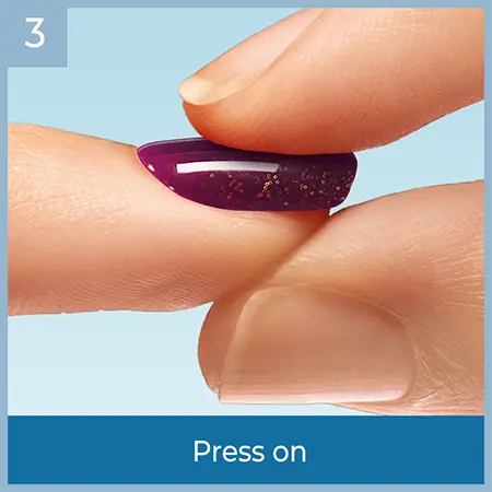 3. ALIGN WITH CUTICLE, PRESS ON THE NAIL FIRMLY.