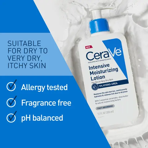 CeraVe’s fragrance-free body moisturizers are developed with dermatologists to support soothed, healthy-looking skin on your body.  Intensive moisturizing lotion is allergy tested, fragrance free, pH balanced, and suitable for use by all skin types, even sensitive skin and all skin tones.