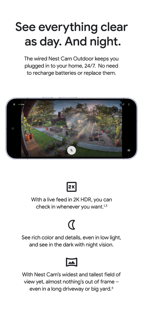 Google Nest Cam Outdoor (wired, 2nd gen) 2K Video and Gemini 2