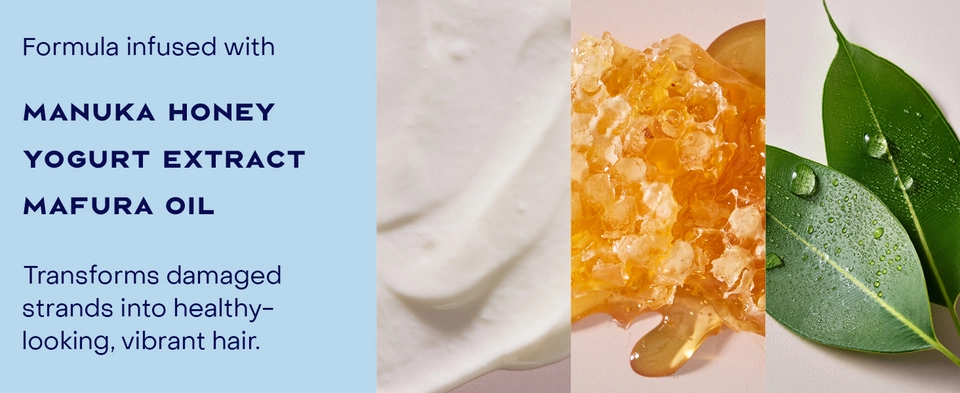 Image of formula infusion ingredients: manuka honey, yogurt extract and mafura oil.