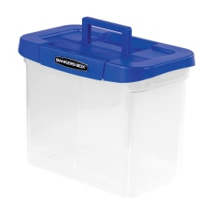 Bankers Box Heavy Duty Plastic Storage Bin Extra Deep 20 Letter size 10 38  x 14 14 TAA Compliant ClearBlue Pack of 1 - Office Depot