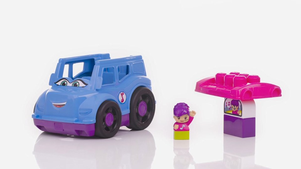 thumbnail video image 2 of Mega Bloks First Builders Tina Tour Bus with Big Building Blocks, Building Toys for Toddlers (6 Pieces), 2 of 8