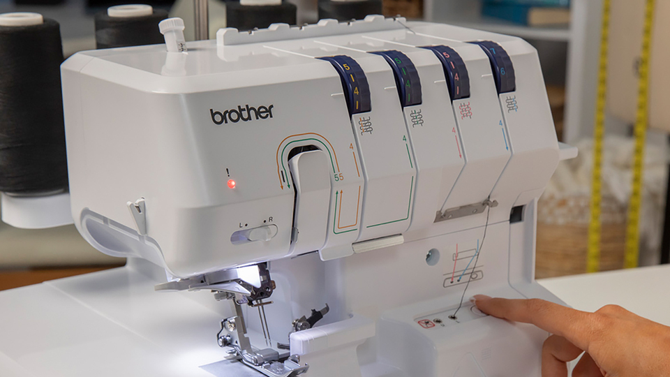 thumbnail video image 2 of Brother AIR1800 Air Serger with Jet Air Threading, 2/3/4 Thread, LED Lit Work Area, Plus Wide Table Extension and 4-Piece Thread Cones Starter Pack, 2 of 9