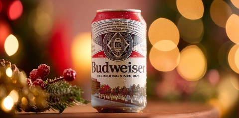 Beer on mantle, holiday lights