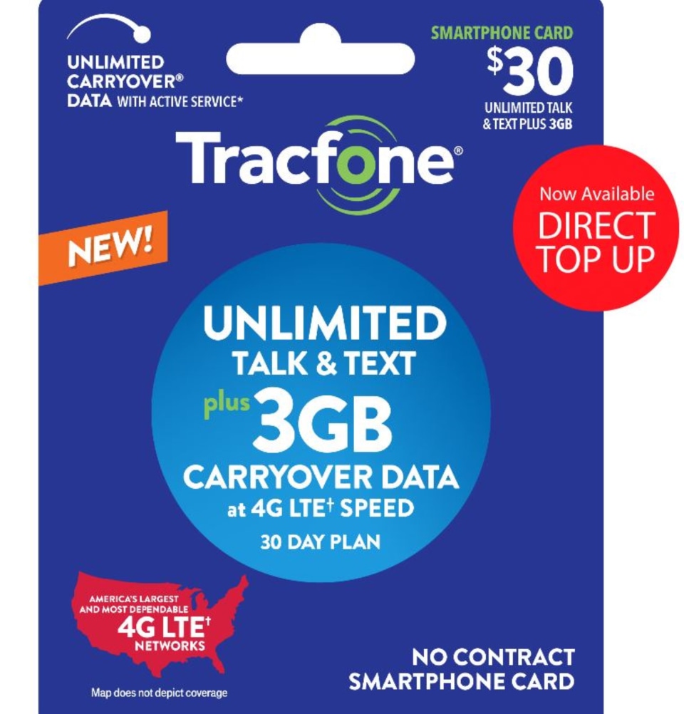 Tracfone $25 Smartphone Unlimited Talk & Text 30-Day Prepaid Plan (2GB at high speeds) e-PIN Top ...