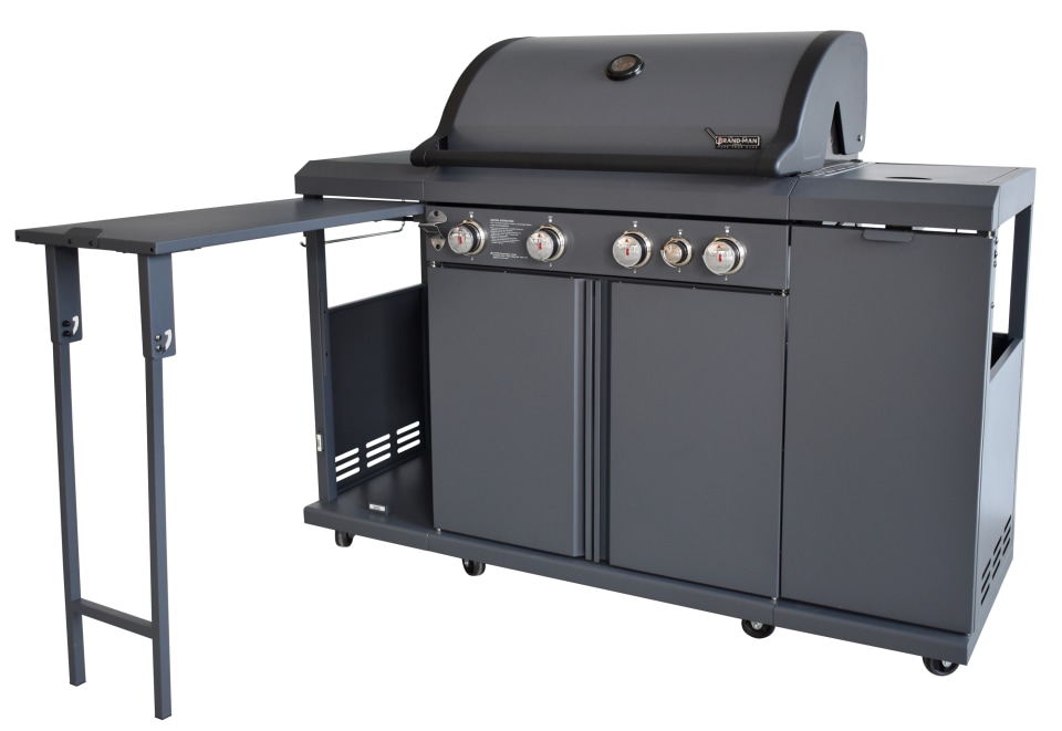 Brand-Man 4-Burner Propane Grill With Infrared Sear Side Burner - 8500 BTU, Cabinet Style
