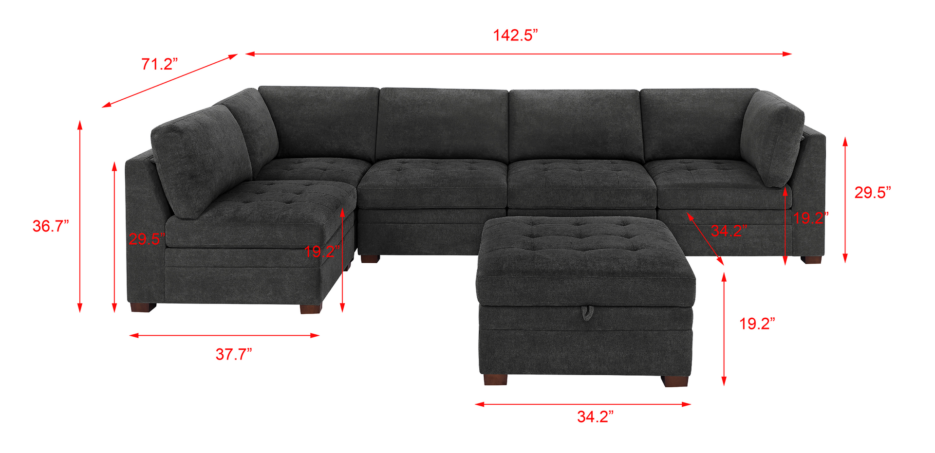 Thomasville Tisdale Fabric Sectional with Storage Ottoman Light Gray OBappliances