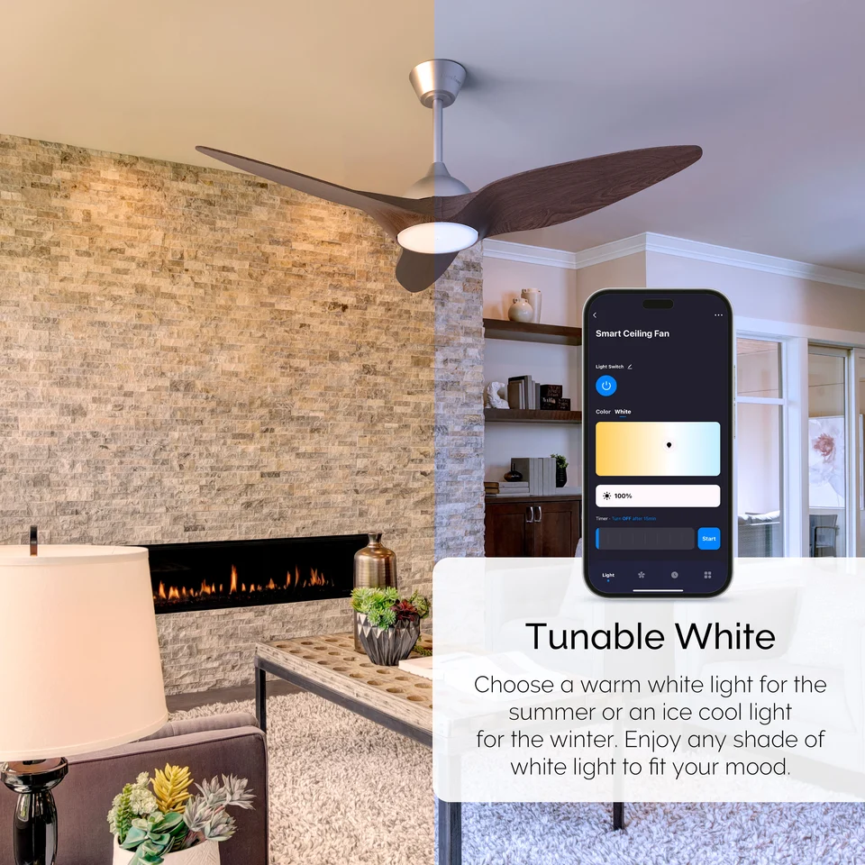 Warm vs. cool toned white light from the smart ceiling fan