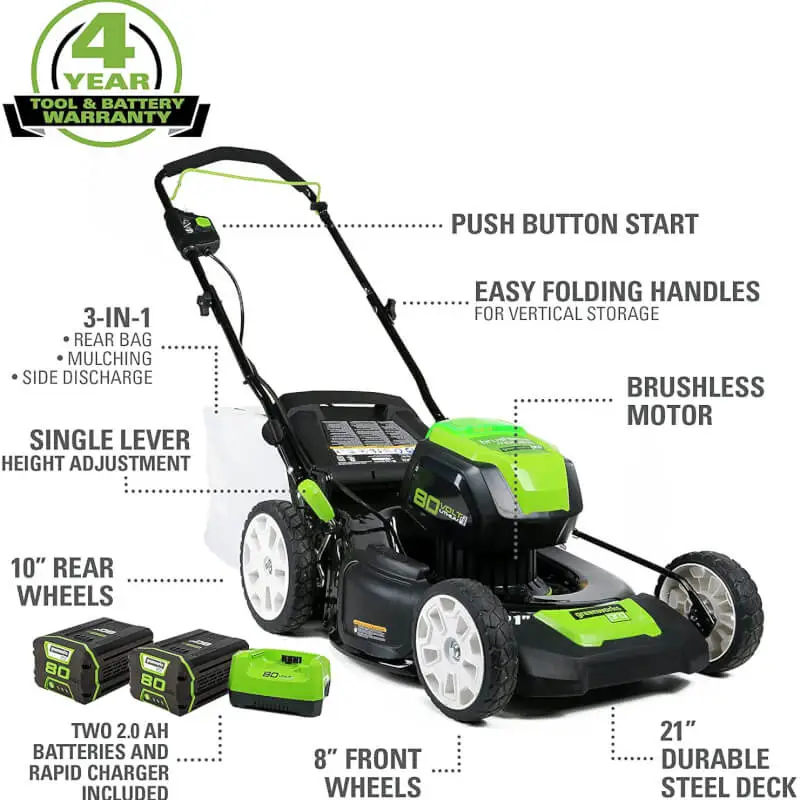 Greenworks Pro 80 Volt 21 in Cordless and Brushless Push Lawn Mower with 2 Lithium Ion Batteries 2500402AZ RONA