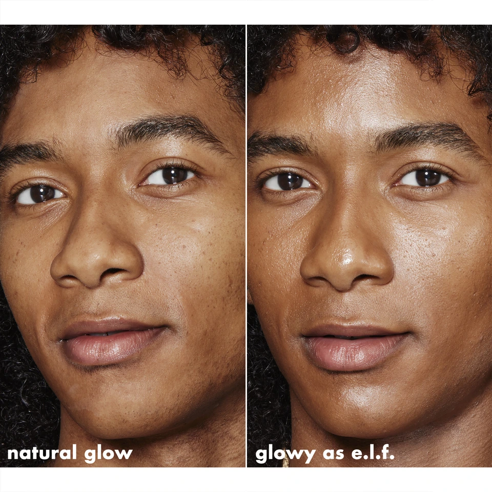 Model before and after using Halo Glow Liquid Filter