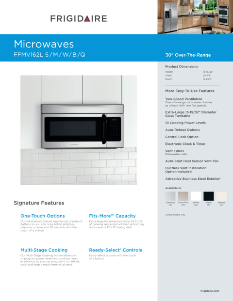 Frigidaire FFMV162LW - Microwave oven - over-range - 1.6 cu. ft - 1000