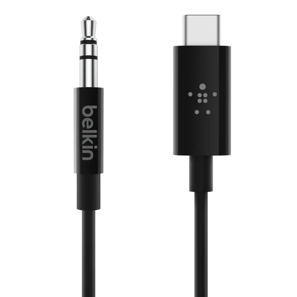Belkin RockStar 3' USB-C to 3.5mm Audio Cable, Male to Male, Black
