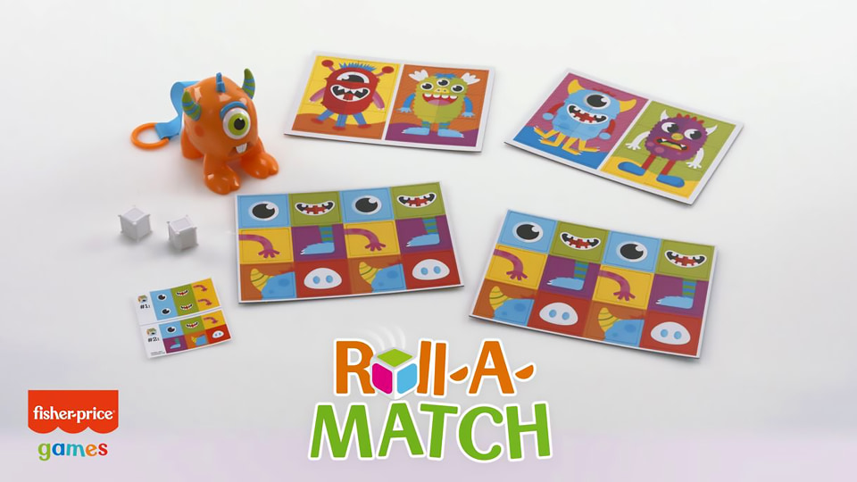 thumbnail video image 2 of Fisher-Price Roll-a-Match Preschool Kids Game, Learn Matching & Memory with Monster Dice Roller., 2 of 8