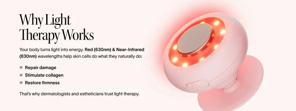 Diagram showing red and near-infrared light supporting skin firmness and collagen.