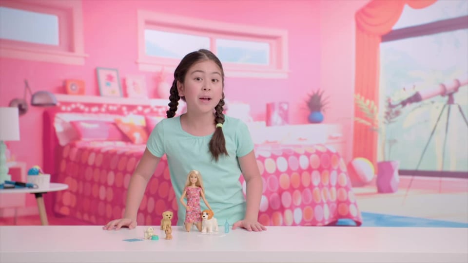 thumbnail video image 2 of Barbie Doggy Daycare Doll, Blonde, and Pets Playset with Puppy that Poops and One that Pees, Plus Color-Change Paper and More, 2 of 4