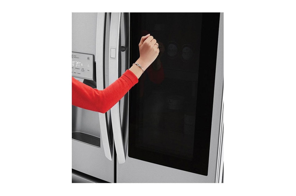 Lg Instaview Smart Wi Fi Enabled 27 6 Cu Ft 4 Door French Door Refrigerator With Ice Maker And Door Within Door Printproof Stainless Steel Energy Star In The French Door Refrigerators Department At Lowes Com