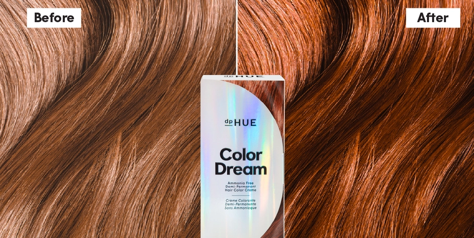 Color Dream demi-permanent hair color Before &amp; After in shade Copper | dpHUE