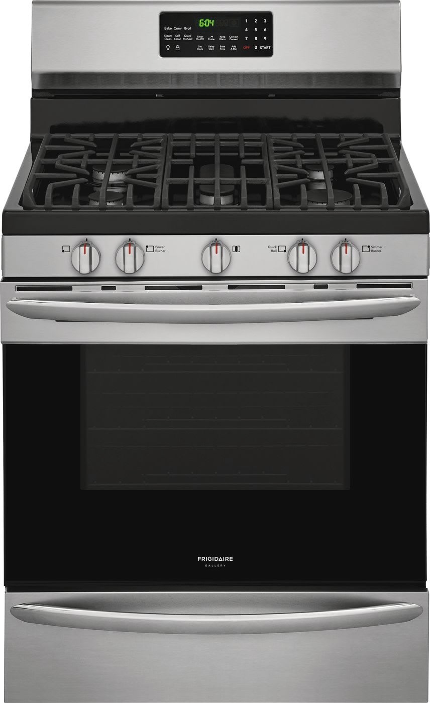 Frigidaire Gallery 30 In 5 Burners 5 Cu Ft Self Cleaning Convection Oven Freestanding Gas Range Smudge Proof Stainless Steel In The Single Oven Gas Ranges Department At Lowes Com