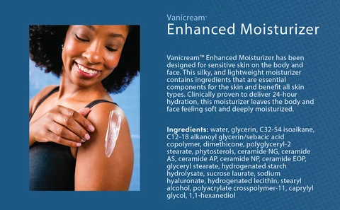 A women rubs Enhanced Moisturizer on her shoulder. 