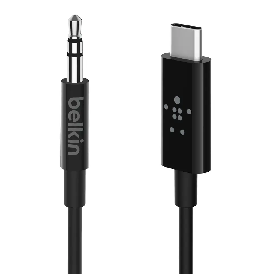 Belkin RockStar 3' USB-C to 3.5mm Audio Cable, Male to Male, Black
