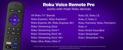 Roku Voice Remote Pro Rechargeable Voice Remote with TV Controls, Lost Remote Finder, Private Listening, Hands-Free Voice Controls, and Shortcut