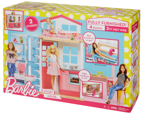 New Barbie Home Full House 2 Floors Doll Rubia & Accessories Mattel Fold Up