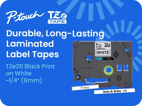 Brother P-touch TZe-211 Laminated Label Tape, 1/4