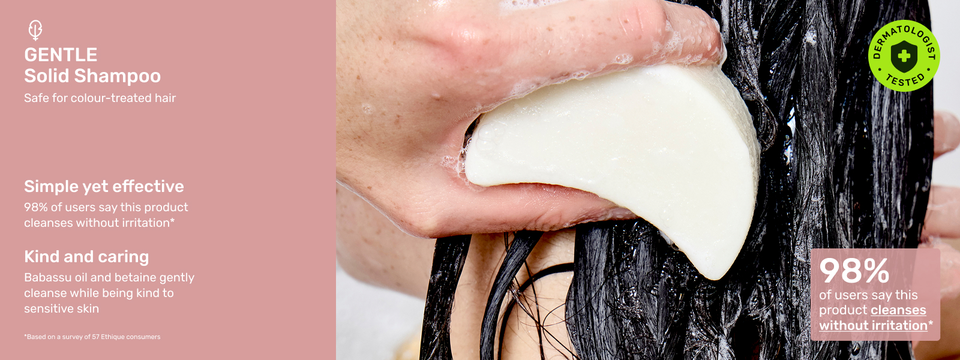 An image of gentle shampoo bar with claims