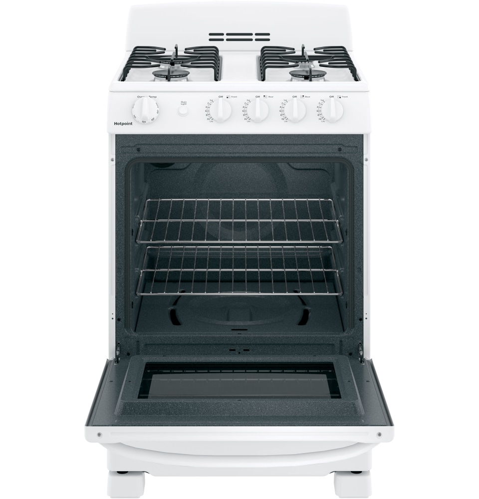 Hotpoint 24 in. 2.9 cu. ft. Oven Freestanding Gas Range with 4 Sealed  Burners - White