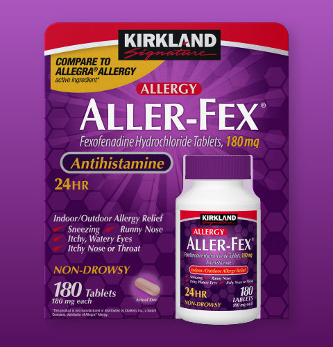 Kirkland Signature Aller-Fex Packaging