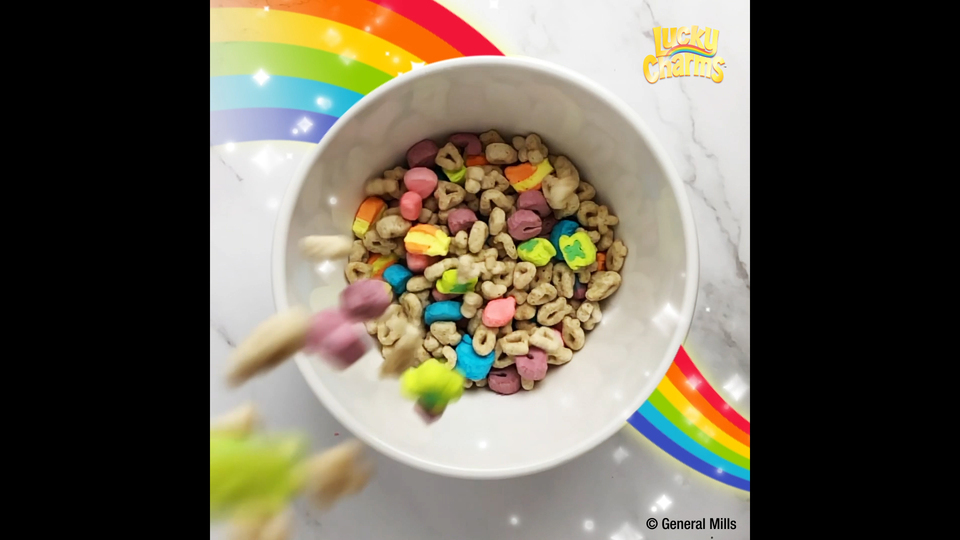 thumbnail video image 2 of Lucky Charms with Marshmallows Cereal Cup, Gluten Free, Single Serve Cereal, 1.7 oz, 2 of 16