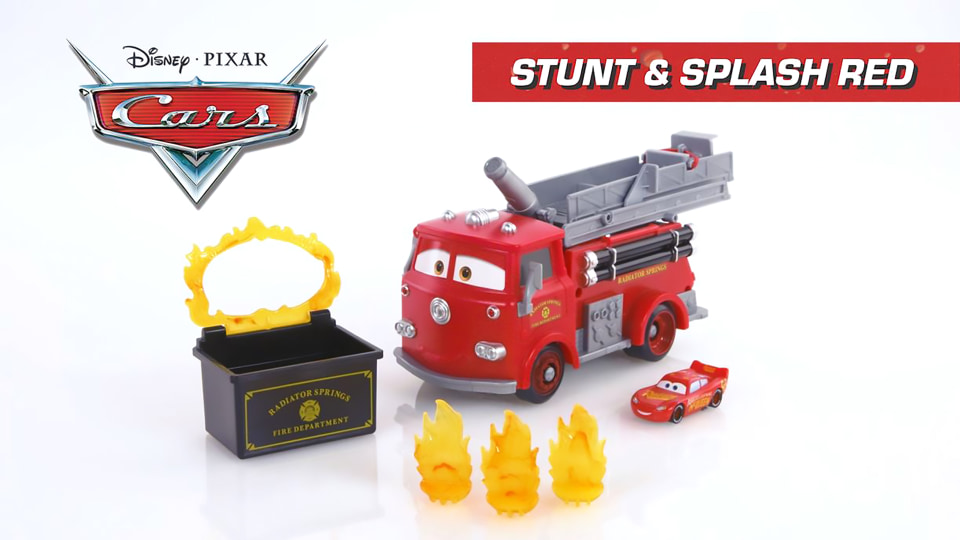 thumbnail video image 2 of Disney Pixar Cars Stunt and Splash Red with Exclusive Color Change Lightning McQueen Vehicle, 2 of 7