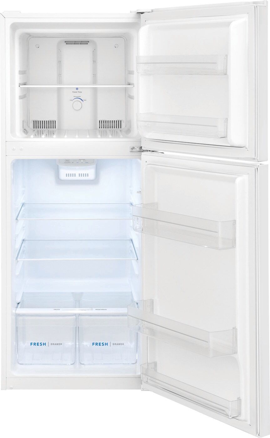 Réfrigérateur à congélateur supérieur Frigidaire 24 po 11,6 pi³ tablettes  en verre blanc homologué Energy Star FFET1222UW