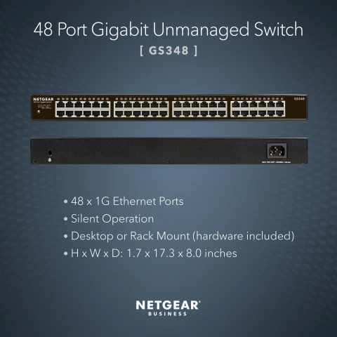 NETGEAR 48-Port Gigabit Ethernet Unmanaged Switch (GS348-100NAS