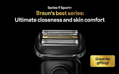 Series 9 Sport+ is Braun&#39;s best series that provides ultimate closeness and skin comfort and great for gifting. The shaver is visible from a close-up.