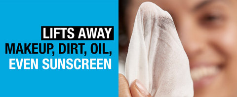 Gentle daily facial cleansing towelettes gently lift away makeup, dirt, oil, & even sunscreen