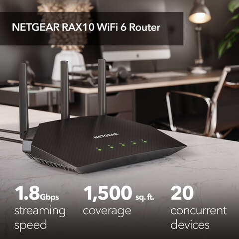 NETGEAR AX1800 WiFi Router (RAX10) 4-Stream Dual-Band WiFi 6 Router with  NETGEAR Armor™ & NETGEAR Smart Parental Controls