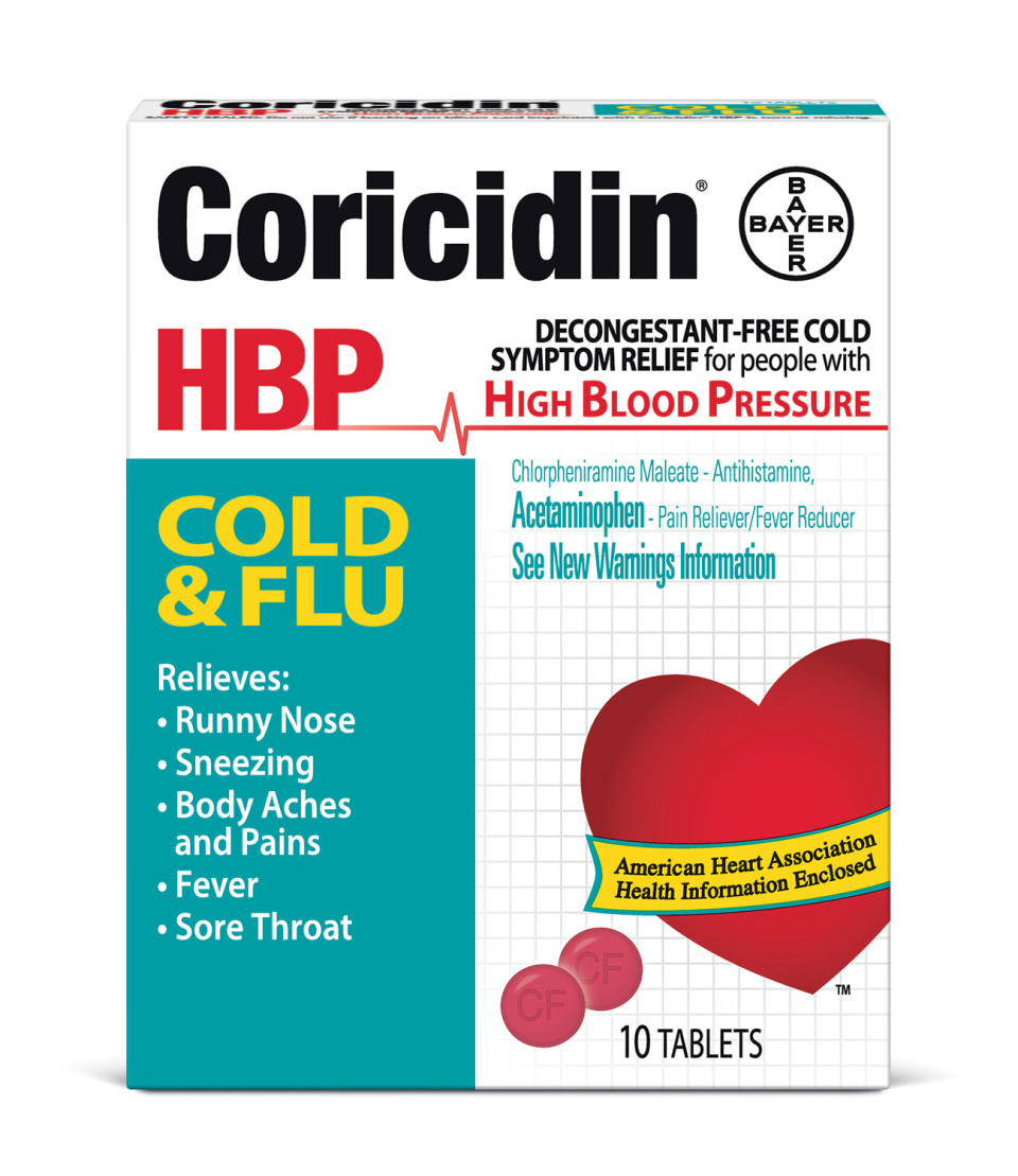 Coricidin HBP, Cold & Flu Relief Tablets, High Blood Pressure, 20 Count ...