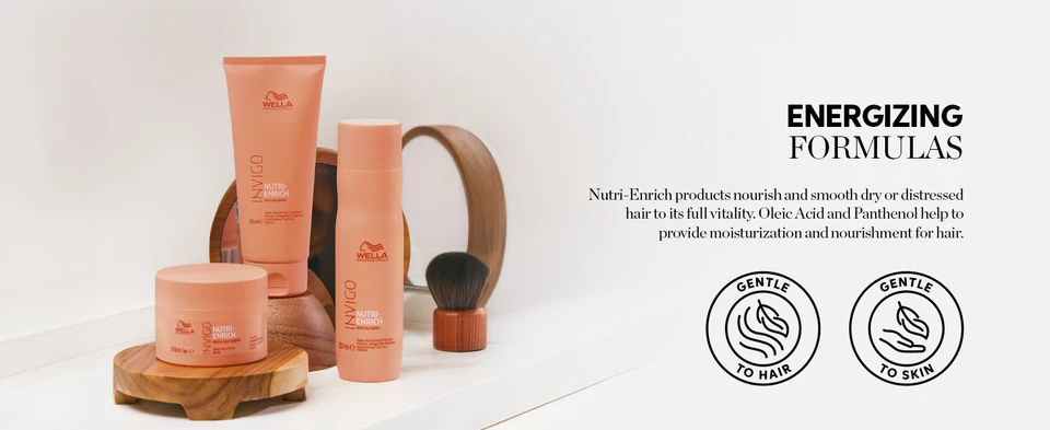 Nutri-enrich products nourish and smooth dry or distressed hair with oleic acid and panthenol
