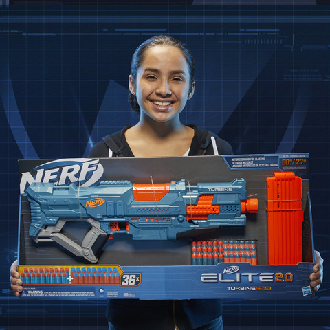 Nerf Elite 2.0 Turbine CS-18 Motorised Blaster, 36 Nerf Darts, 18-Dart  Clip, Built-in Customising Capabilities