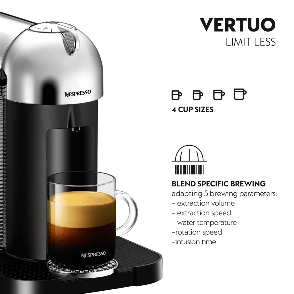 Breville Nespresso Vertuo Coffee & Espresso Single-Serve Machine in Chrome  