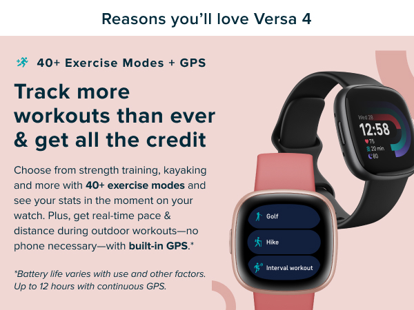  Fitbit Versa 4 Fitness Smartwatch with Daily Readiness, GPS,  24/7 Heart Rate, 40+ Exercise Modes, Sleep Tracking and more,  Black/Graphite, One Size (S & L Bands Included) : Everything Else