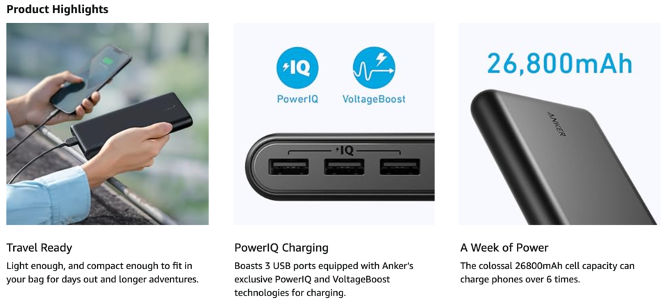 Anker PowerCore 26800 mAh Batterie Externe Haute Capacité avec Double Port  Input et 3 Ports USB - Powerbank 26800 mAh pour iPhone, iPad, Samsung  Galaxy, Android and Autres : : High-Tech