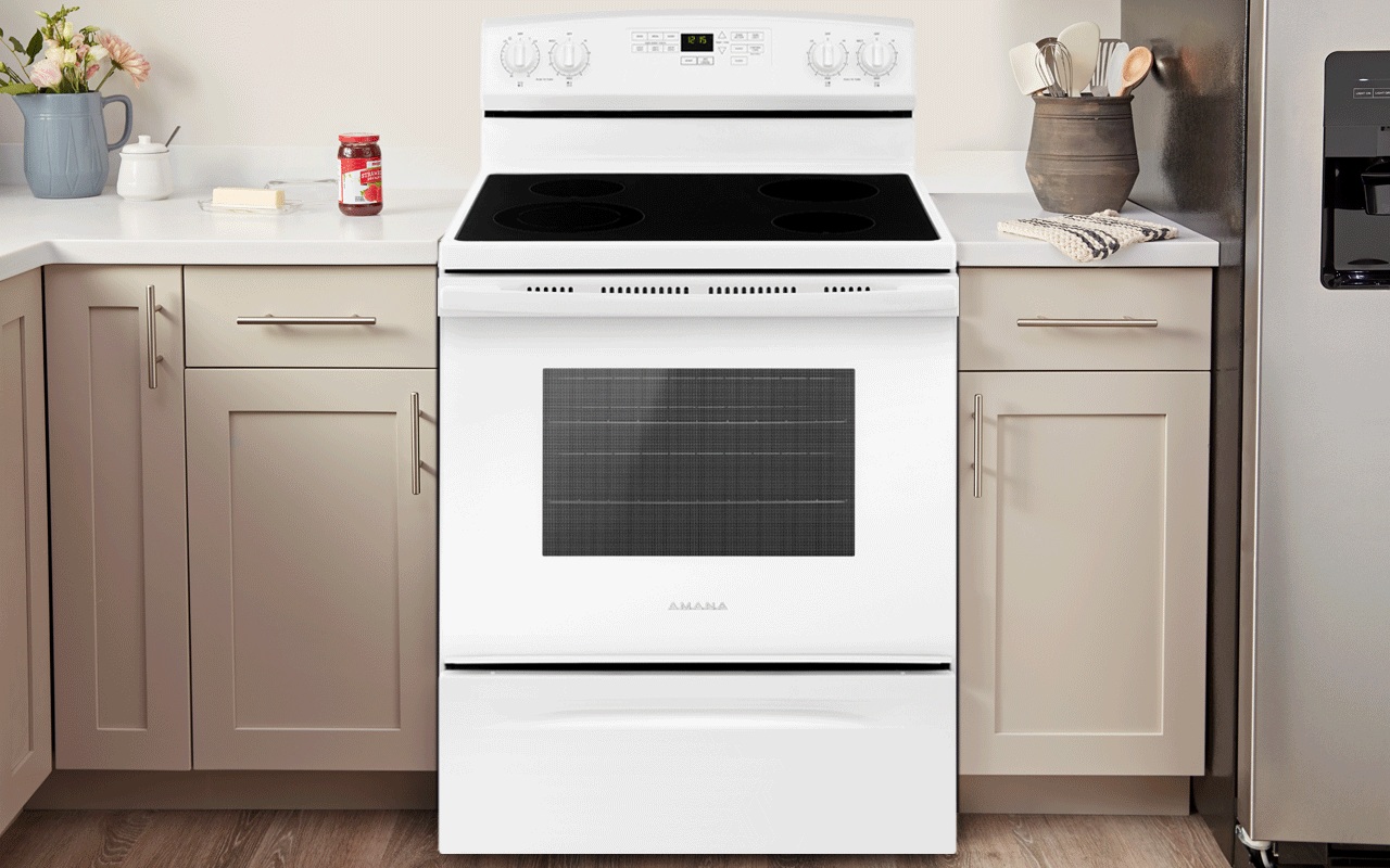 amana white electric stove